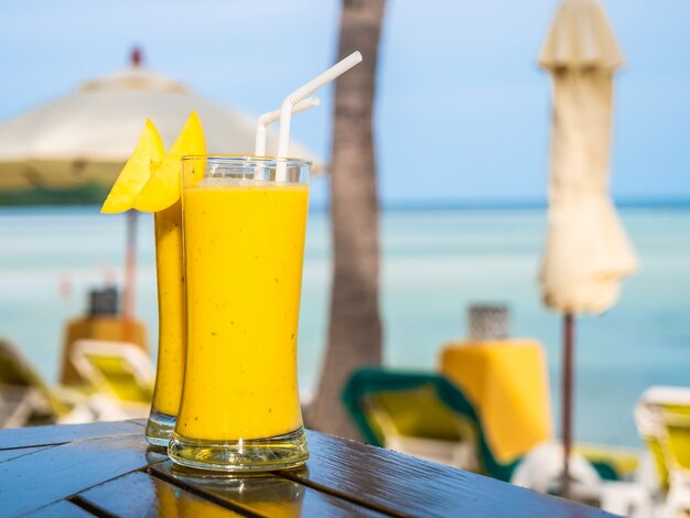 Iced drinking glass with mango smoothies