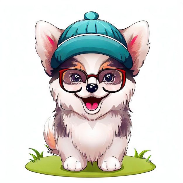 Iced Elegance Husky in Hat and Glasses Generative AI