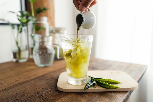 Iced Green Tea On The Table in the roomsummer drink