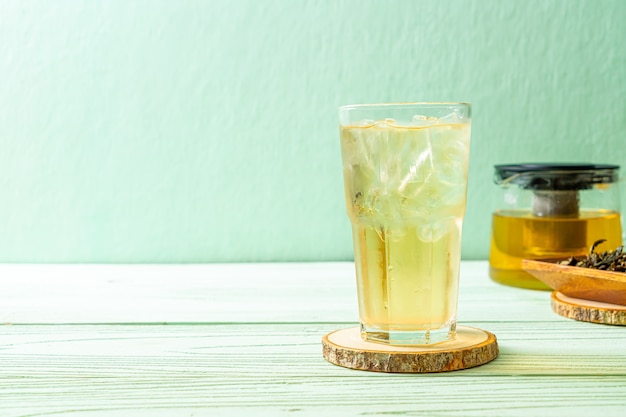 iced jasmine tea on wood