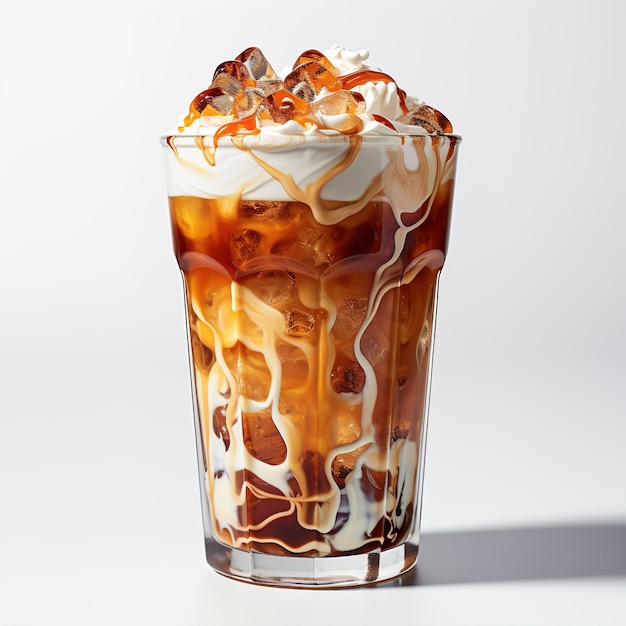 사진 아이스 라떼 커피 흰색 배경에 고립 된 상쾌한 차가운 음료