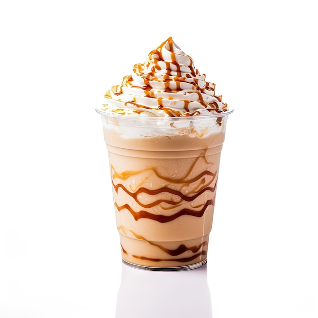 Фото Ледяной кофе с лате на пластиковом стакане и изолированный белый фон для летнего напитка