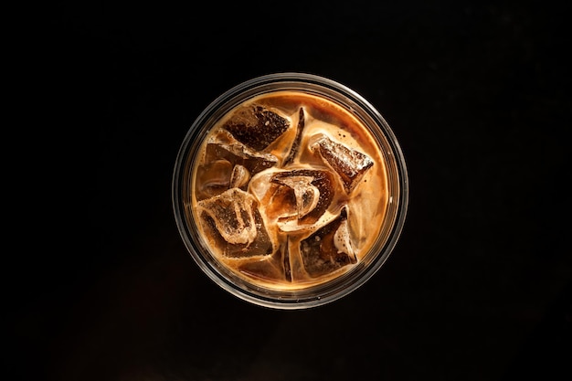 Iced Latte Coffee in a Plastic Glass on a Black Table at a Coffee shop