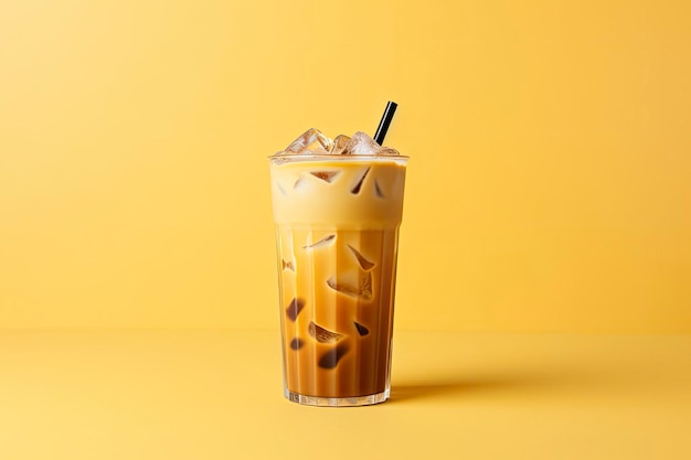 Iced Latte op gele achtergrond