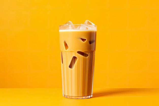 Iced Latte on yellow background