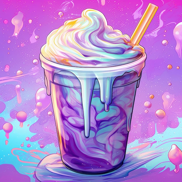 Iced lavender latte in an art style