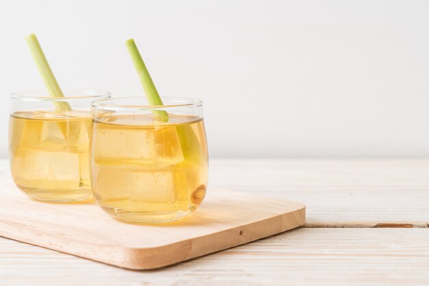 iced lemon grass juice on wooden table