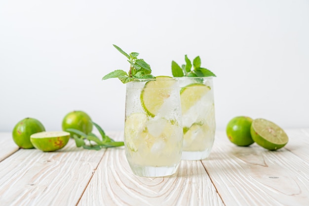 iced lime soda with mint. refreshing drink