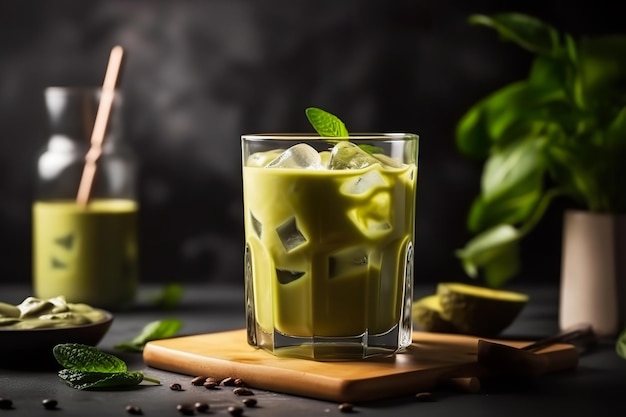 Iced matcha tea with ice