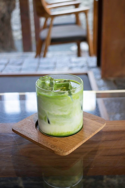 Iced milk matcha green tea drink