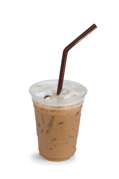 Iced Mocha Coffee in a plastic cup isolated on white background.