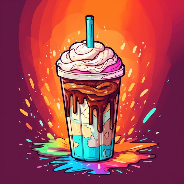 Iced mocha frappuccino in an art style