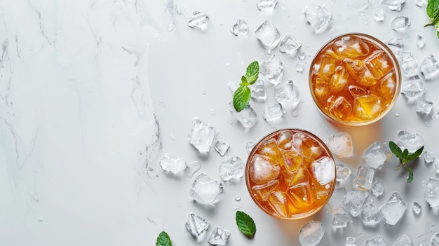 Iced peach tea with crushed ice