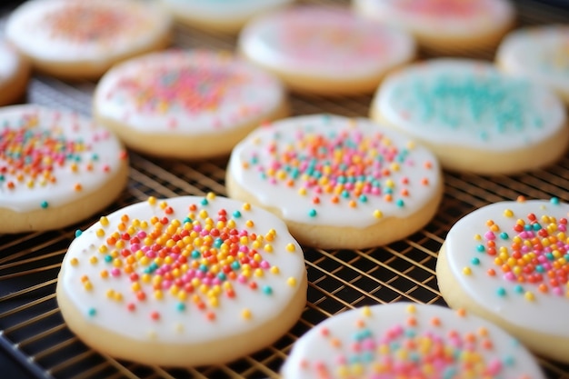 Iced sugar cookies with colorful sprinkles