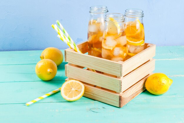 Iced summer tea with lemon