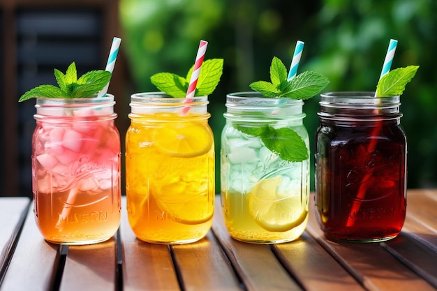 Iced tea served in mason jars with colorful straws