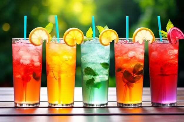 Iced tea served in tall glasses with colorful striped paper straws