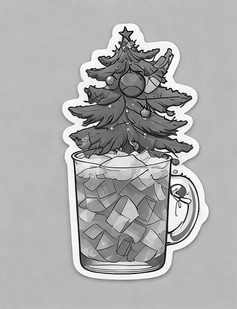 Iced tea sticker vector illustration with Christian tree element with white background