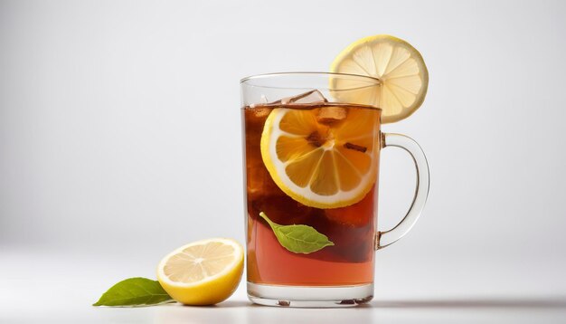 iced tea with lemon isolated on a white background