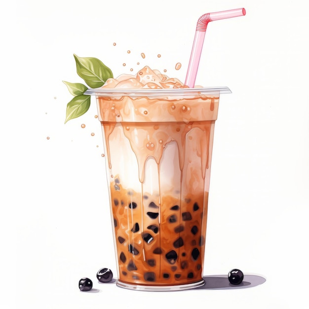 Iced Thaise melkthee met bubbels op witte achtergrond vectorillustratie