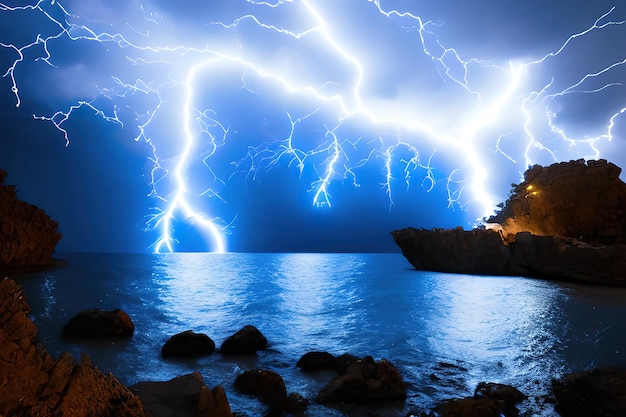 Iceland black sand beach, rock breaking by lightning