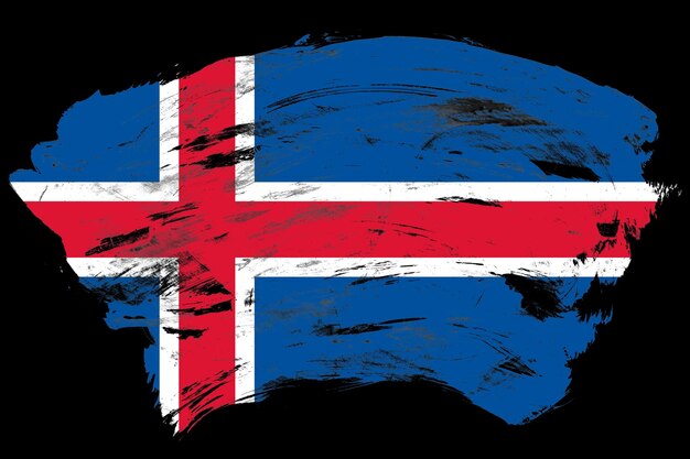 Iceland flag on distressed black stroke brush background