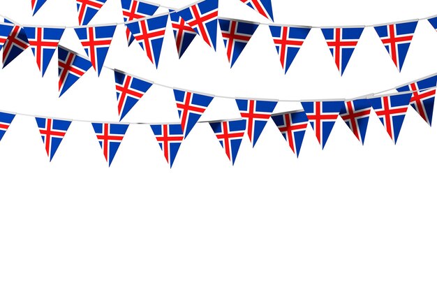 Iceland flag festive bunting against a plain background d\
rendering