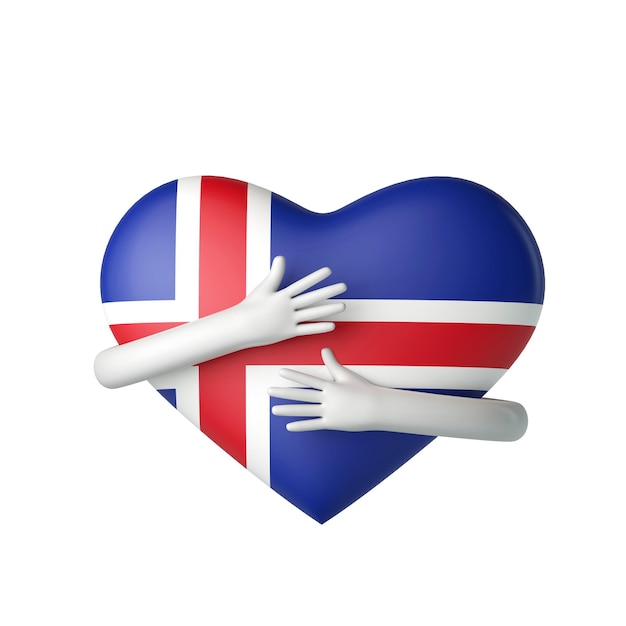 Iceland flag heart being hugged by arms d rendering