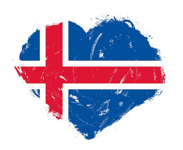 白い背景の上のストローク ブラシ ハート形でアイスランドの国旗