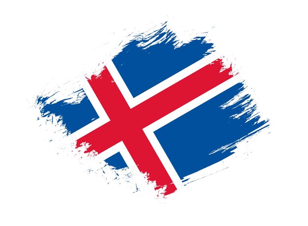 白い背景に抽象的なペイント ブラシ テクスチャ効果を持つアイスランドの国旗