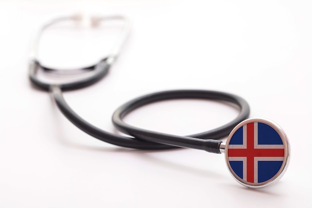 Iceland healthcare concept medical stethoscope with country flag