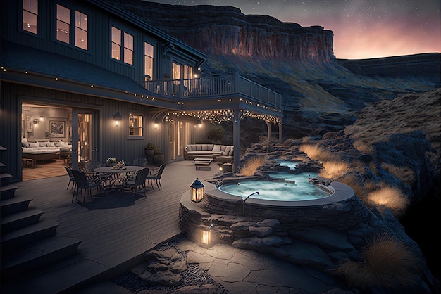 Iceland luxury back patio with jacuzzi hot tub