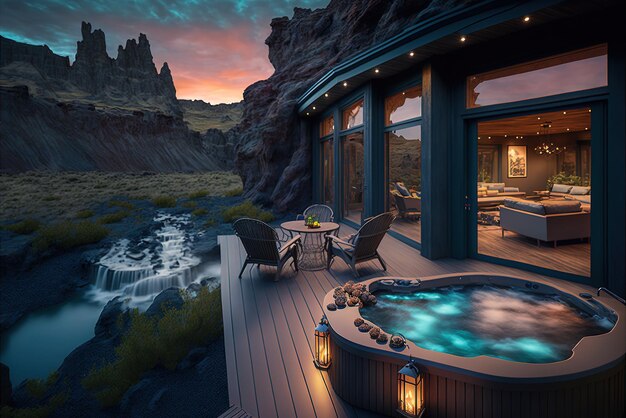 Iceland luxury back patio with jacuzzi hot tub