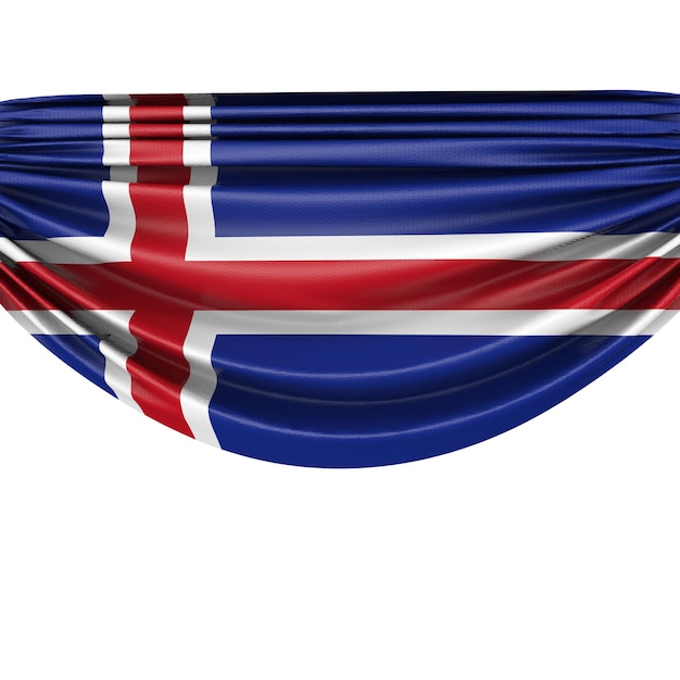 Iceland national flag hanging fabric banner 3D Rendering