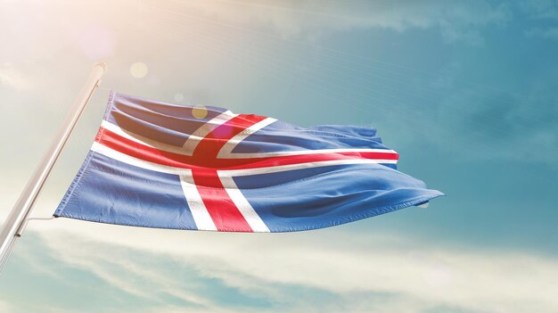 Фото Исландский национальный флаг размахивает в небе
