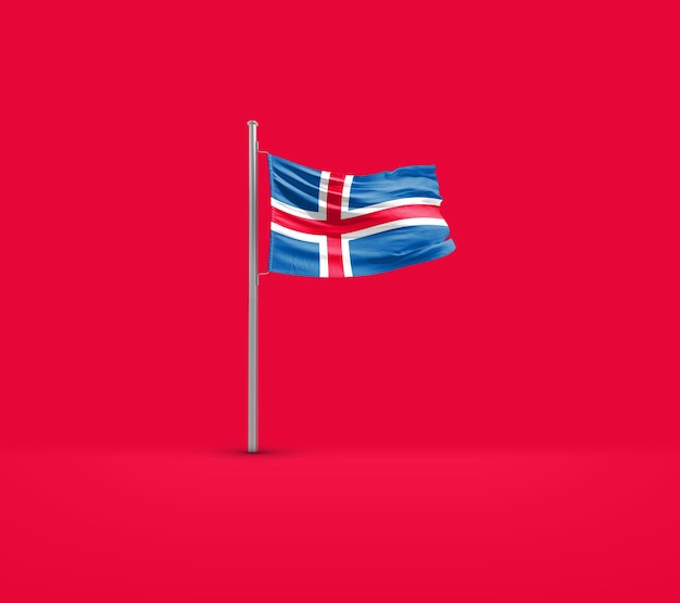 Photo iceland national flag waving in red ground