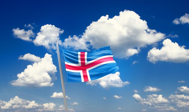 Photo iceland national flag waving in the sky