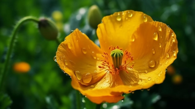 자연 배경으로 아름답게 피어난 아이슬란드 양귀비꽃 Generative AI