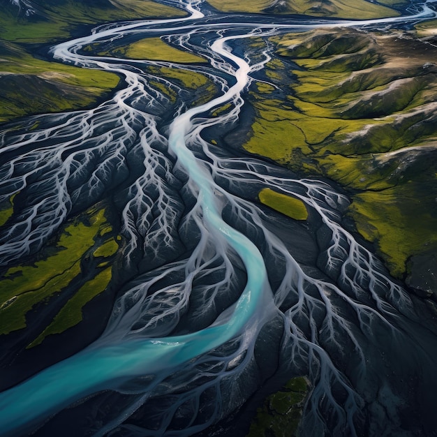 Iceland river above from drone Iceland landscape Generative ai