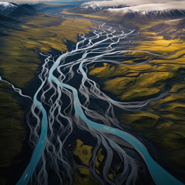 Iceland river above from drone Iceland landscape Generative ai