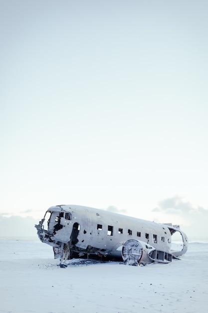 Iceland's south coast tourist attraction. Solheimasandur plane crash on black sand beach