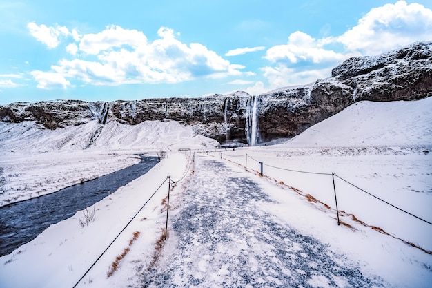 Iceland seljalandsfoss waterfall winter in Iceland seljalandsfoss waterfall in winter