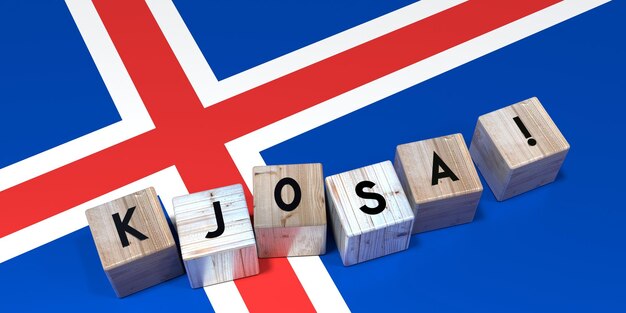 Iceland vote cube words and national flag election concept 3d illustration
