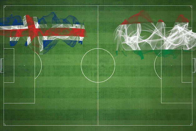 Iceland vs Hungary Soccer Match national colors national flags soccer field football game Competition concept Copy space