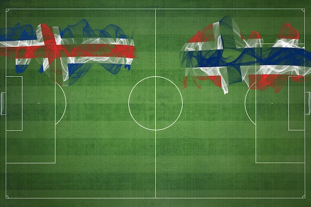 Iceland vs Norway Soccer Match national colors national flags soccer field football game Competition concept Copy space