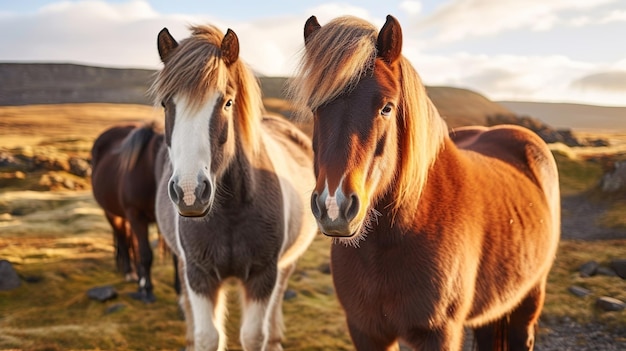 アイスランドの馬は、アイスランドで作られた馬の品種である可能性があります。クローズアップ アイスランドの馬 クリエイティブ リソース AI 生成