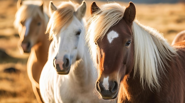 Исландская лошадь может быть породой лошадей, произведенной в Исландии Крупный план исландских коней Креативный ресурс Создано AI