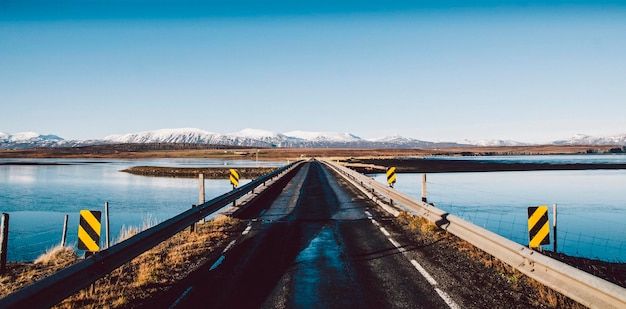 Icelandic lonely road in wild territory with no one in sight