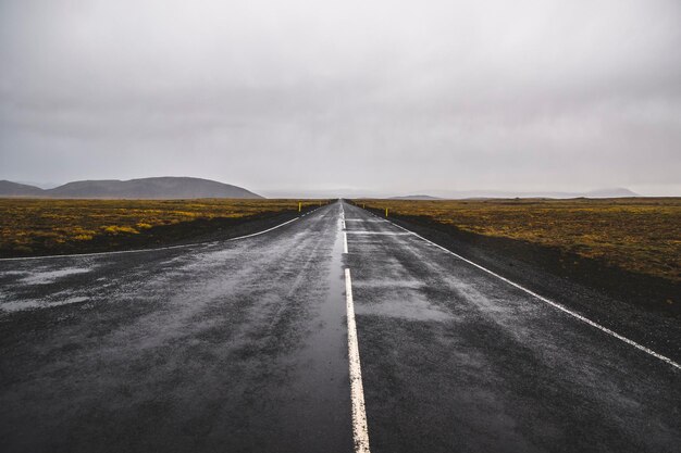 Icelandic lonely road in wild territory with no one in sight