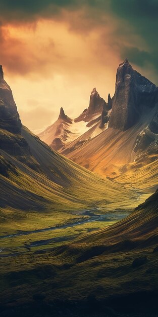 Icelandic Plateau Mountains Wallpaper In Karol Bak Style